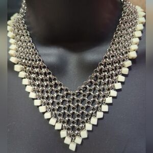 RJ Graziano Artist Designer Chainmaille & Crystal Bib Statement Necklace Signed